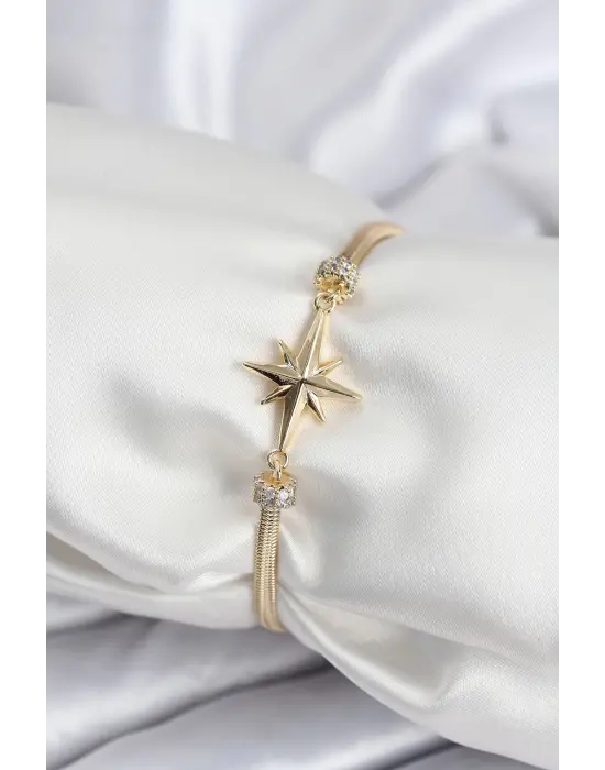 Pirinç VIP Seri Gold Renk Kutup Yıldızı Model Kadın Bileklik