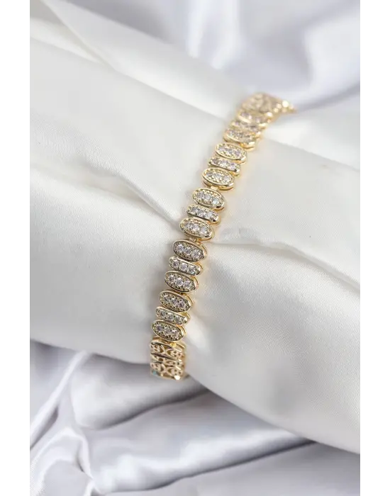 Pirinç VIP Seri Gold Renk Oval Sıralı Kadın Bileklik