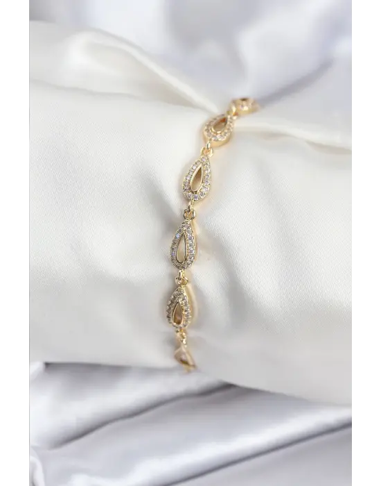 Pirinç VIP Seri Gold Renk Sıralı Damla Model Kadın Bileklik