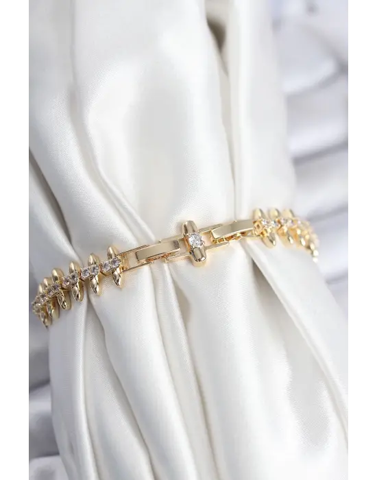 Pirinç VIP Seri Gold Renk Sıralı Damla Model Kadın Bileklik