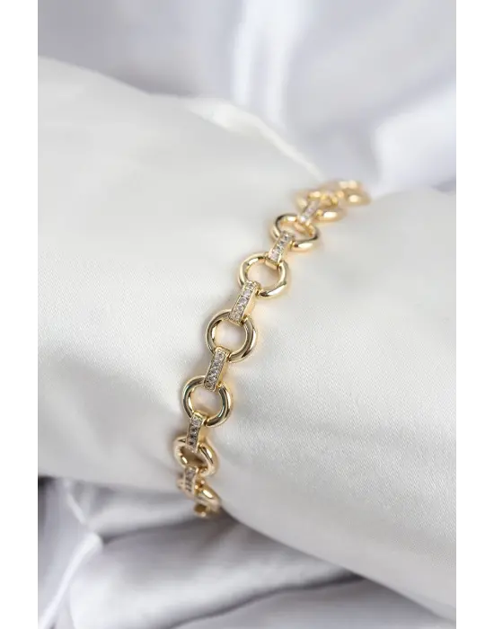 Çelik VIP Seri Gold Renk Sıralı Halka Model Kadın Bileklik