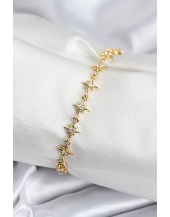 Pirinç VIP Seri Gold Renk Sıralı Kutup Yıldızı Kadın Bileklik