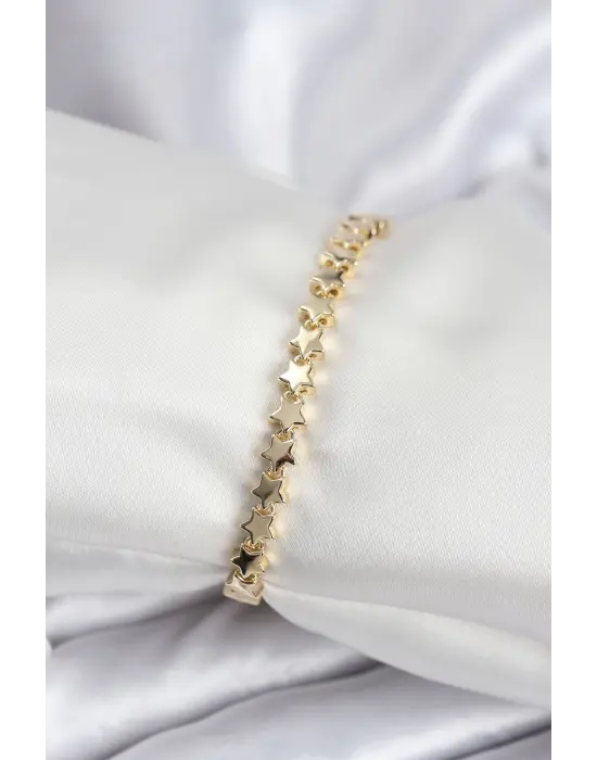 Pirinç VIP Seri Gold Renk Sıralı Yıldız Model Kadın Bileklik