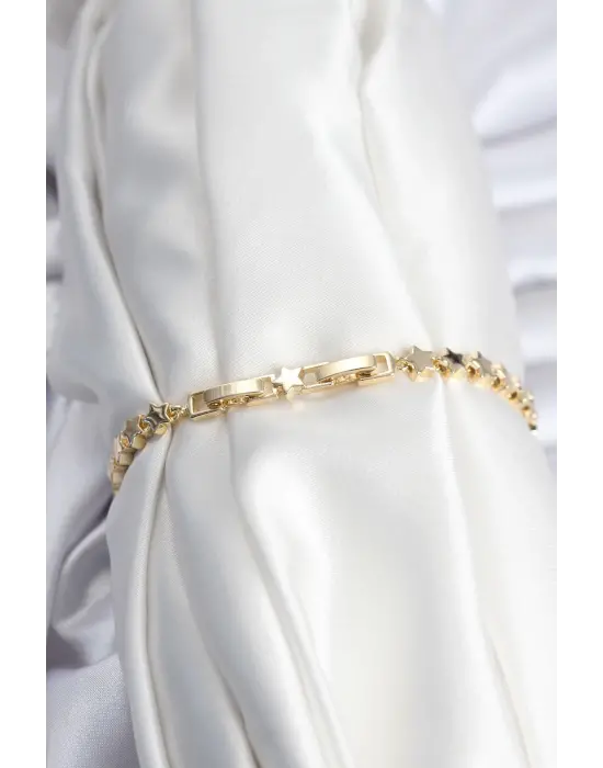 Pirinç VIP Seri Gold Renk Sıralı Yıldız Model Kadın Bileklik