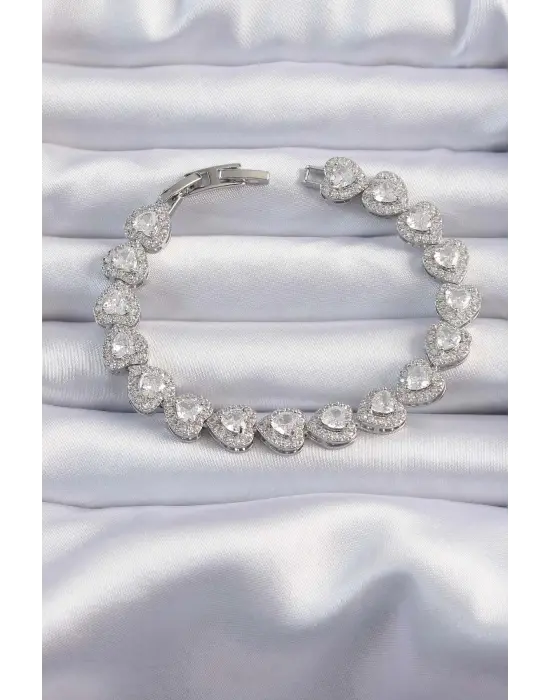 Pirinç Vip Seri Gümüş Renk Zirkon Taşlı Çiçek Model Bileklik