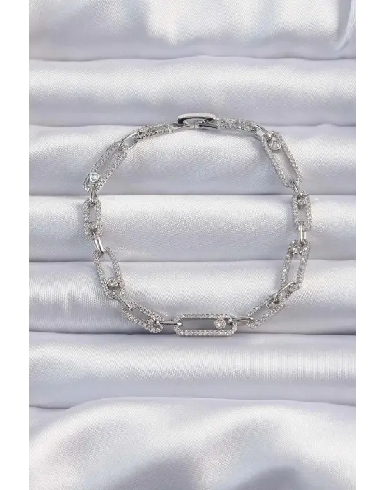 Pirinç Vip Seri Gümüş Renk Zirkon Taşlı Messika Model Bileklik