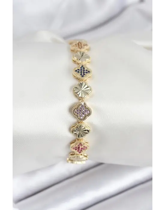 Pirinç VIP Seri Yonca Zirkon Taşlı Kadın Bileklik