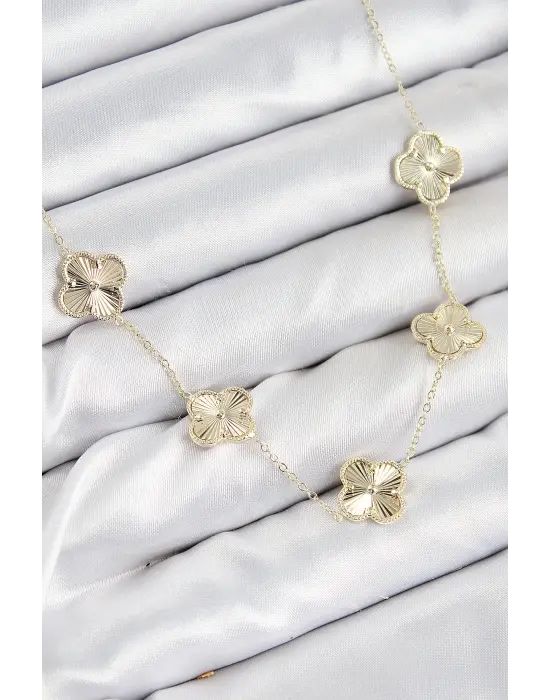 Pirinç VIP Yonca Model Gold Renk Kadın Kolye