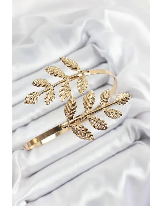 Pirinç Yaprak Model Gold Renk Kadın Pazu Bileklik