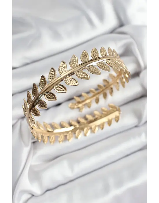 Pirinç Yaprak Model Gold Renk Kadın Pazu Bileklik