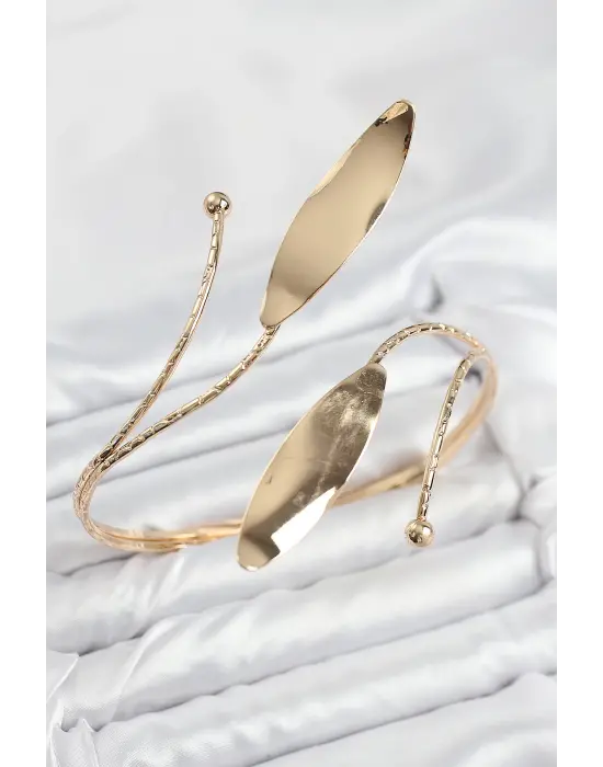 Pirinç Yaprak Model Gold Renk Kadın Pazu Bileklik