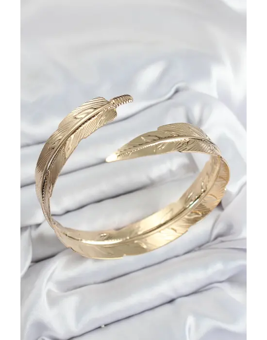 Pirinç Yaprak Model Gold Renk Kadın Pazu Bileklik