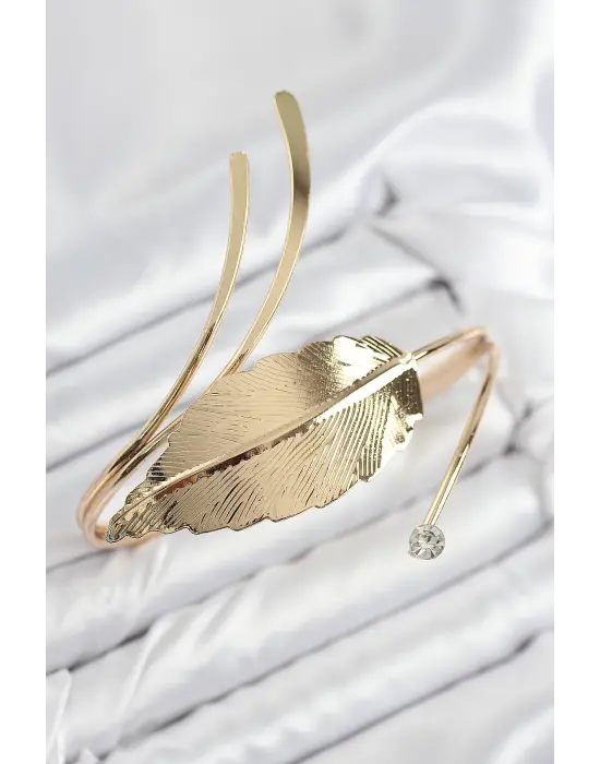 Çelik Yaprak Model Gold Renk Kadın Pazu Bileklik