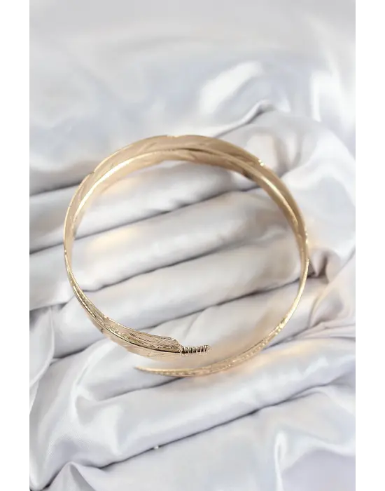 Pirinç Yaprak Model Gold Renk Kadın Pazu Bileklik