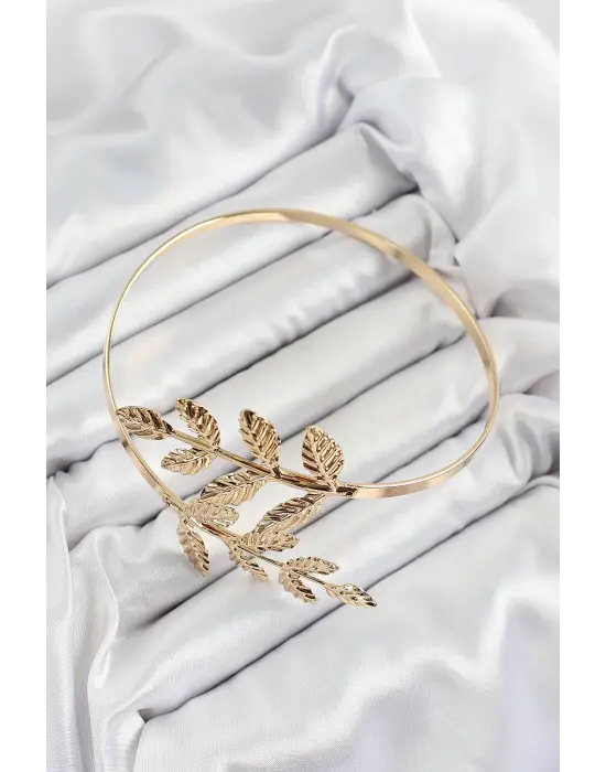 Pirinç Yaprak Model Gold Renk Kadın Pazu Bileklik