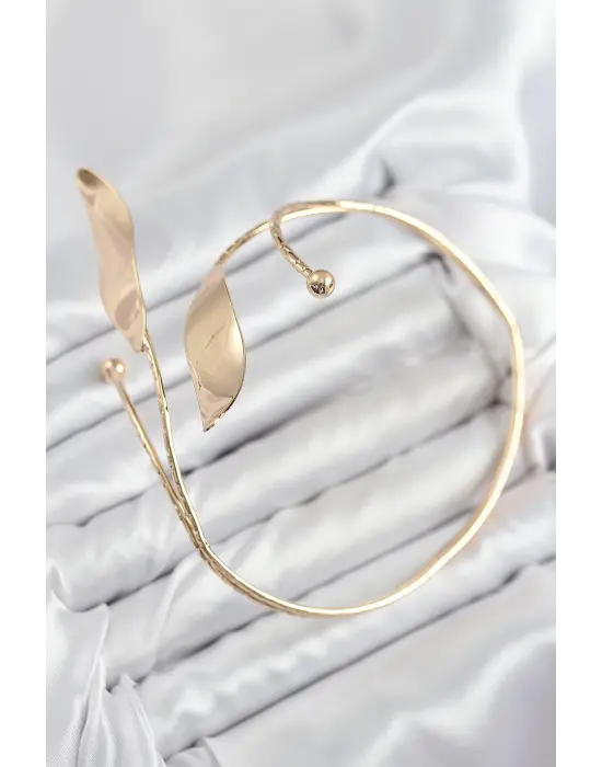 Pirinç Yaprak Model Gold Renk Kadın Pazu Bileklik
