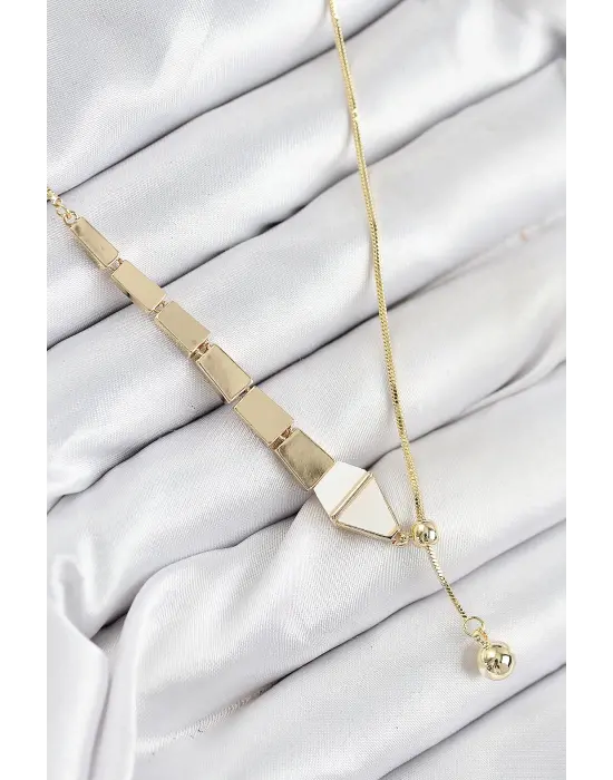 Pirinç Yılan Model Gold Renk Asansörlü Kadın Kolye