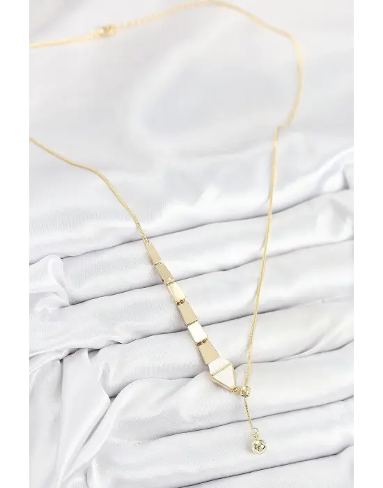 Pirinç Yılan Model Gold Renk Asansörlü Kadın Kolye