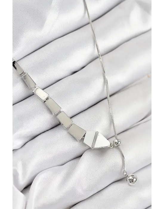 Pirinç Yılan Model Gümüş Renk Asansörlü Kadın Kolye