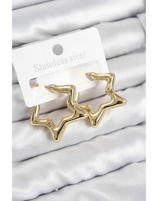 Pirinç Yıldız Model Gold Renk Kadın Küpe
