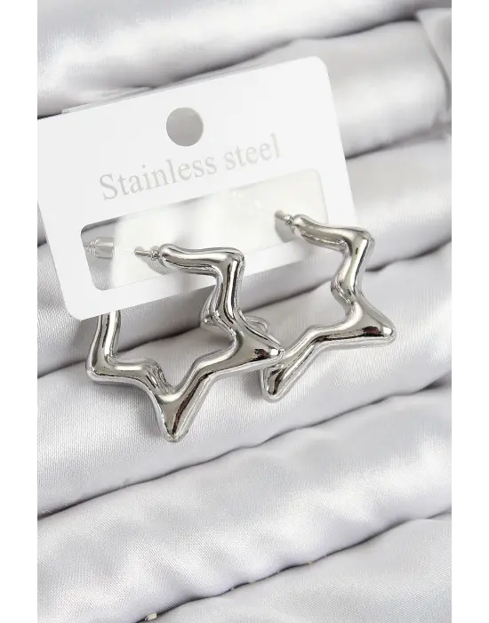 Pirinç Yıldız Model Gümüş Renk Kadın Küpe