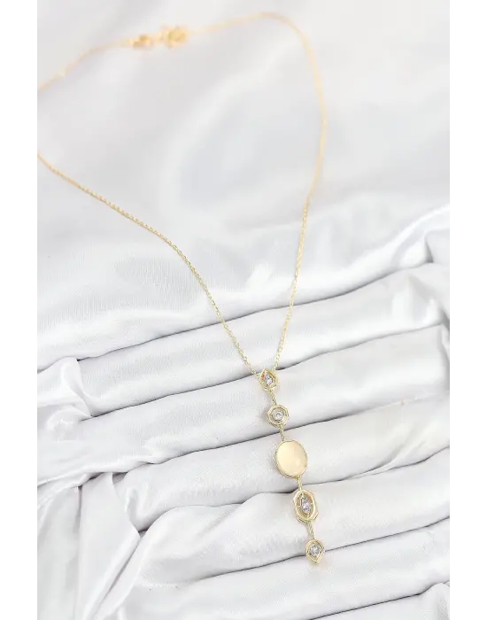 Pirinç Zincir Sarı Gold Renk Zirkon Taşlı Y Kolye
