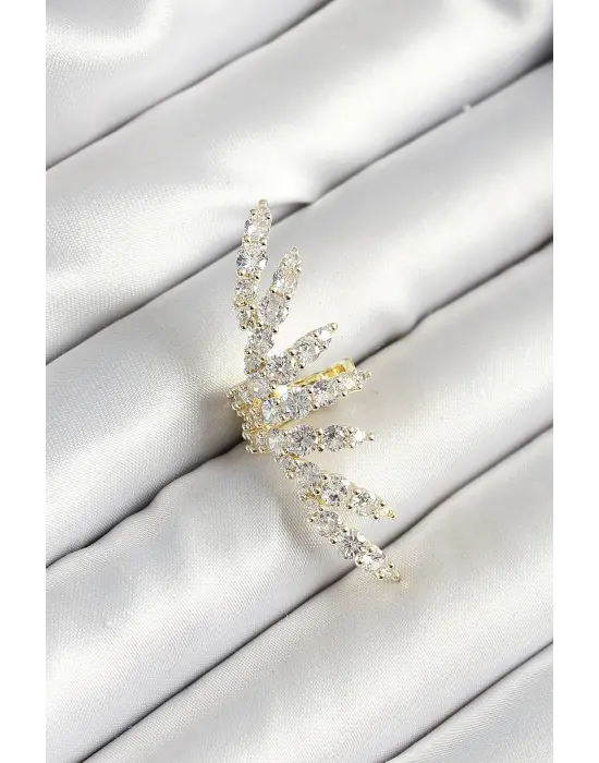 Pirinç Zirkon Taş Kaplamalı Gold Renk Kadın Sağ Kıkırdak Küpe