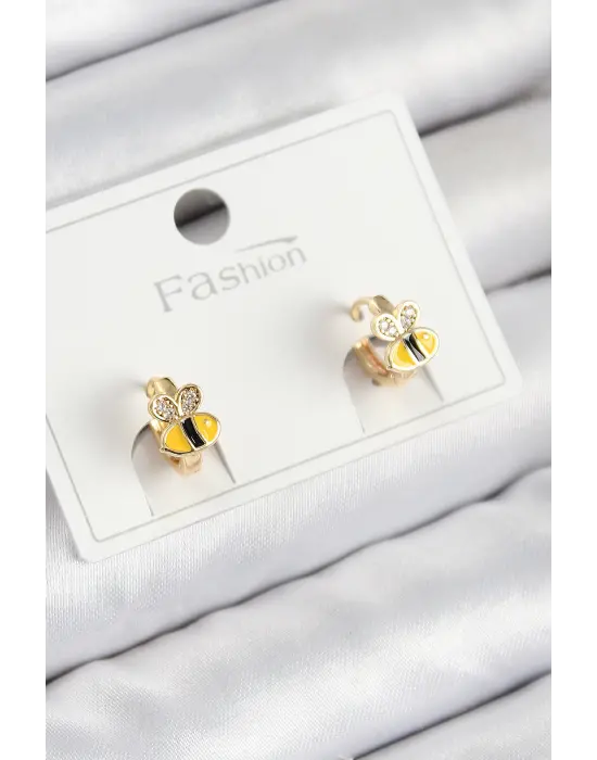 Pirinç Zirkon Taşlı Arı Model Gold Renk Çocuk Küpe