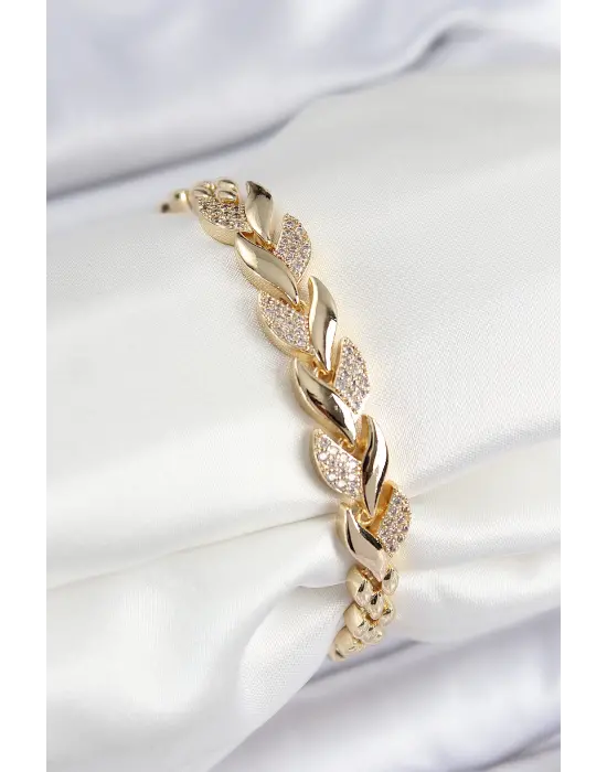 Pirinç Zirkon Taşlı Balık Kuyruğu Model Gold Renk Kadın Bileklik