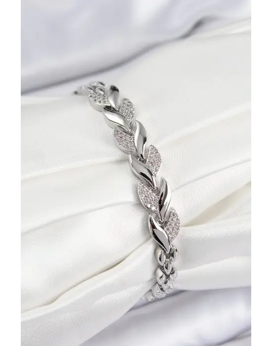 Pirinç Zirkon Taşlı Balık Kuyruğu Model Gümüş Renk Kadın Bileklik