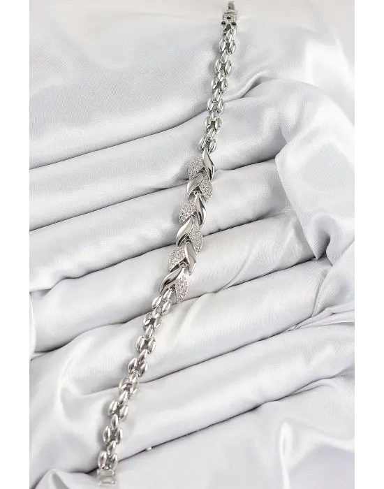 Pirinç Zirkon Taşlı Balık Kuyruğu Model Gümüş Renk Kadın Bileklik