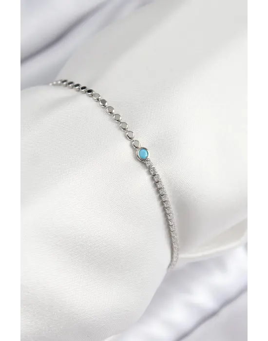 Pirinç Zirkon Taşlı Boncuk Model Ezme Zincir Gümüş Renk Kadın Bileklik