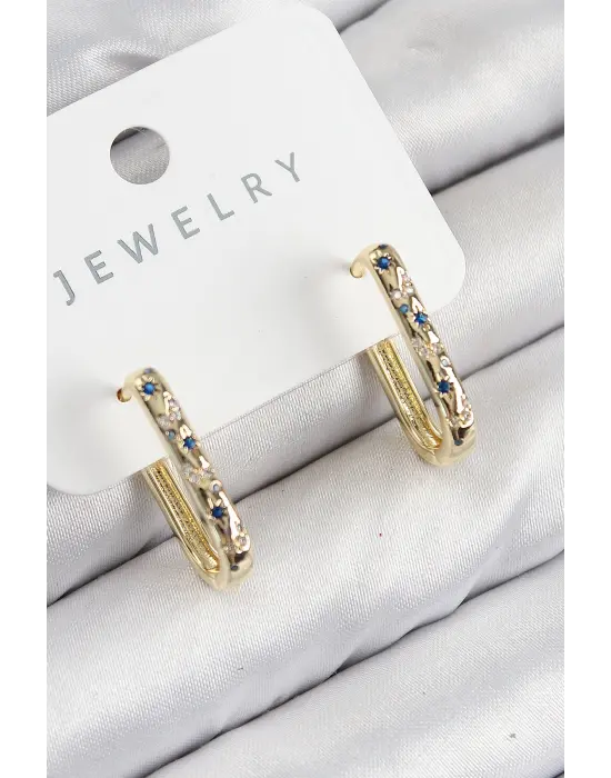 Pirinç Zirkon Taşlı Çiçek Desenli Model Gold Renk Kadın Küpe