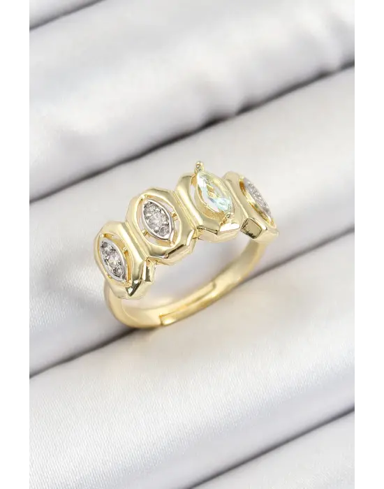 Çelik Zirkon Taşlı Damla Model Gold Renk Kadın Yüzük