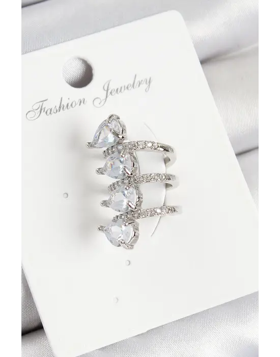 Pirinç Zirkon Taşlı Damla Model Gümüş Renk Sağ Kıkırdak Küpe