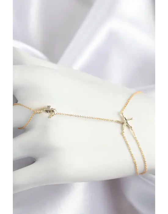 Pirinç Zirkon Taşlı Deniz Atı Ve Yıldız Model Gold Renk Şahmeran