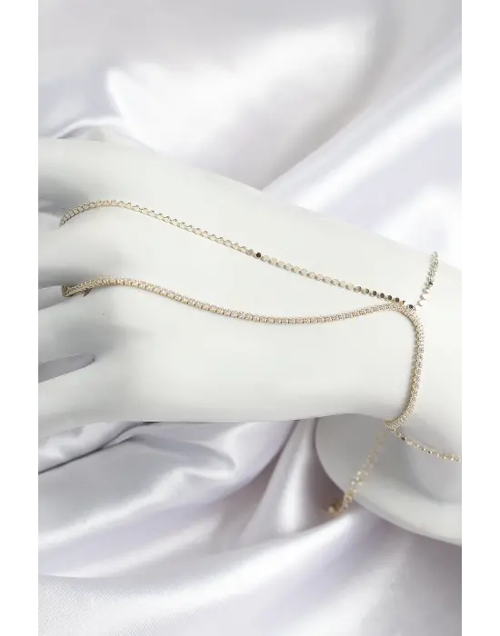 Pirinç Zirkon Taşlı Ezme Zincir Model Gold Renk Kadın Şahmeran