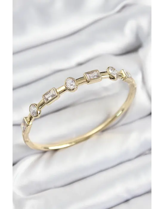 Pirinç Zirkon Taşlı Geometrik Model Model Gold Renk Kadın Kelepçe