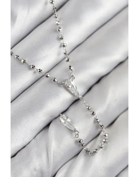 Pirinç Zirkon Taşlı Gümüş Renk Kadın Y Kolye