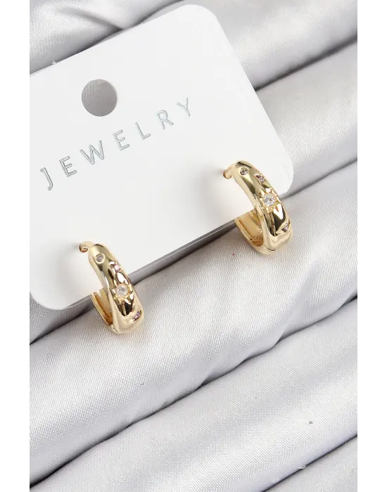 Pirinç Zirkon Taşlı Halka Model Gold Renk Kadın Küpe