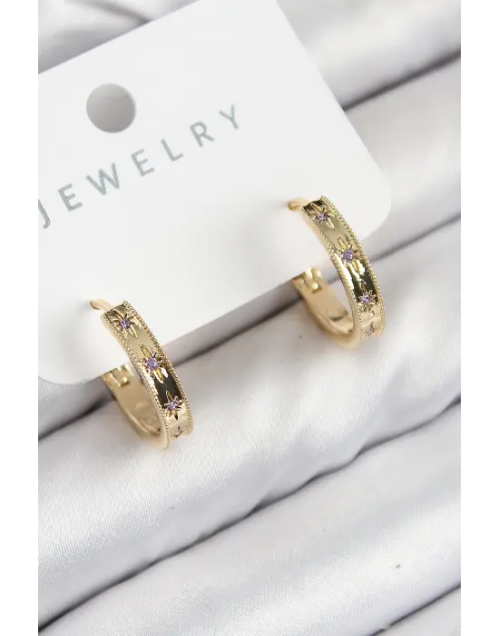 Pirinç Zirkon Taşlı Halka Model Gold Renk Kadın Küpe