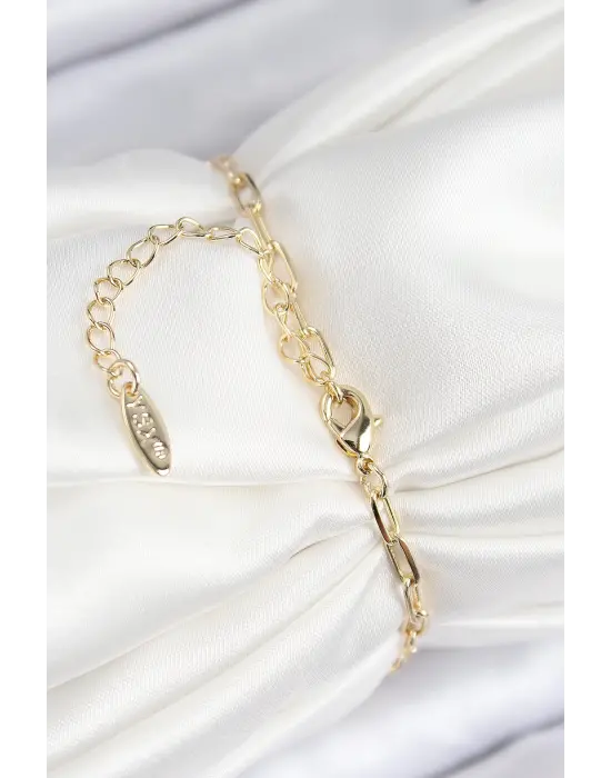 Pirinç Zirkon Taşlı İncili İstiridye Model Gold Renk Kadın Bileklik