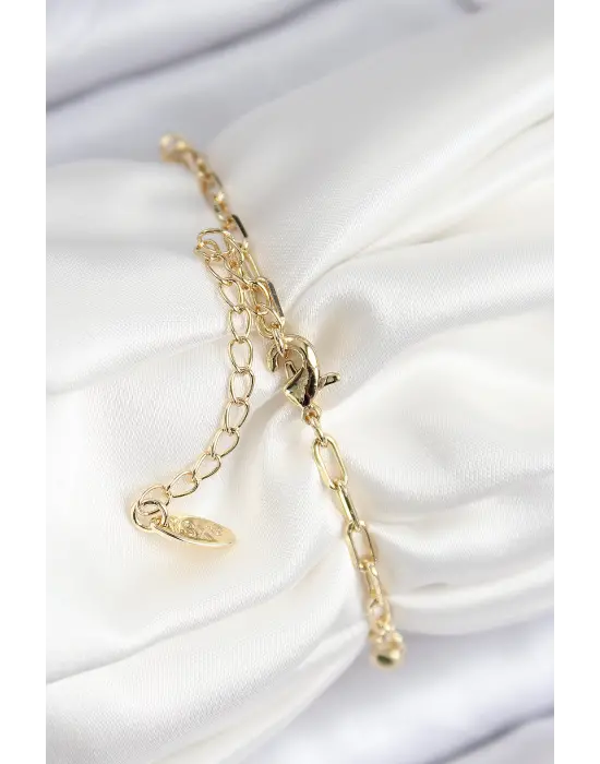 Pirinç Zirkon Taşlı İstiridye Model Gold Renk Kadın Bileklik