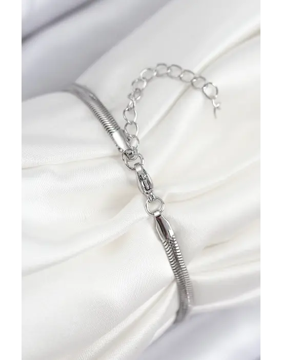 Pirinç Zirkon Taşlı Kalp Model Gümüş Renk Kadın Bileklik