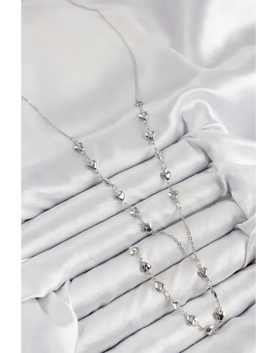 Pirinç Zirkon Taşlı Kalp Model Gümüş Renk Y Kolye