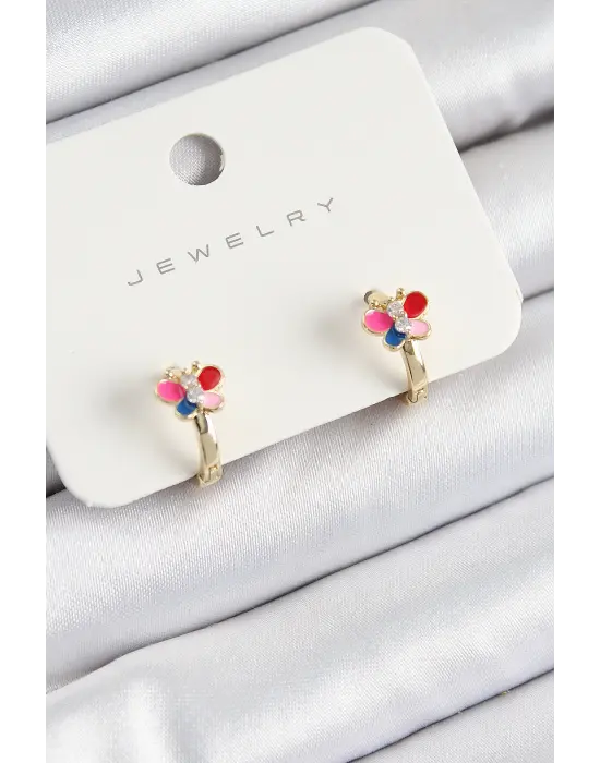 Pirinç Zirkon Taşlı Kelebek Model Gold Renk Çocuk Küpe