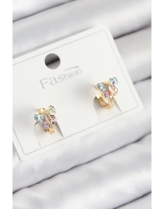 Pirinç Zirkon Taşlı Kelebek Model Gold Renk Çocuk Küpe