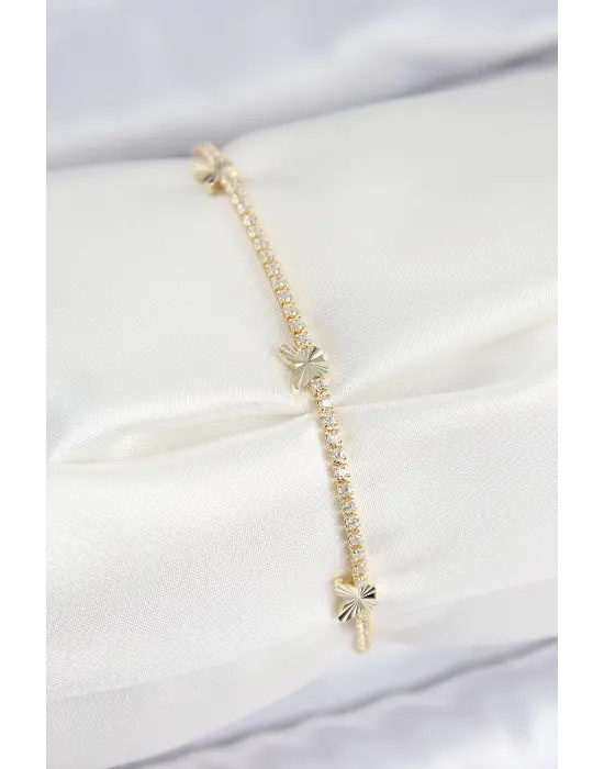 Pirinç Zirkon Taşlı Kelebek Model Gold Renk Kadın Bilekilk