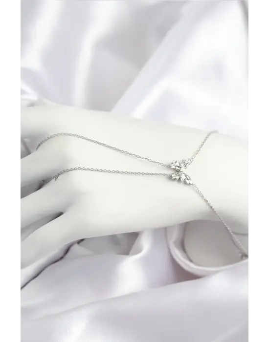 Pirinç Zirkon Taşlı Kelebek Model Gümüş Renk Şahmeran