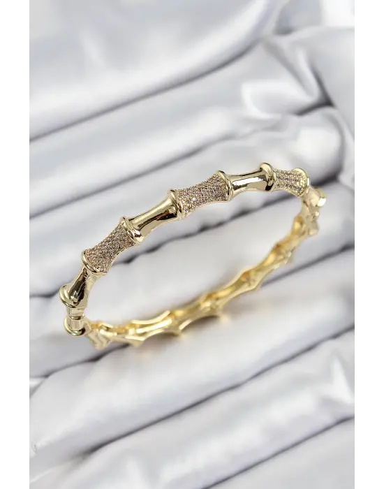 Pirinç Zirkon Taşlı Kemik Model Gold Renk Vip Kadın Bileklik